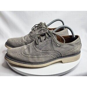 Steve Madden Transfer Men's Shoes 8 Grey Leather Wingtip Lace Up Oxford Dress